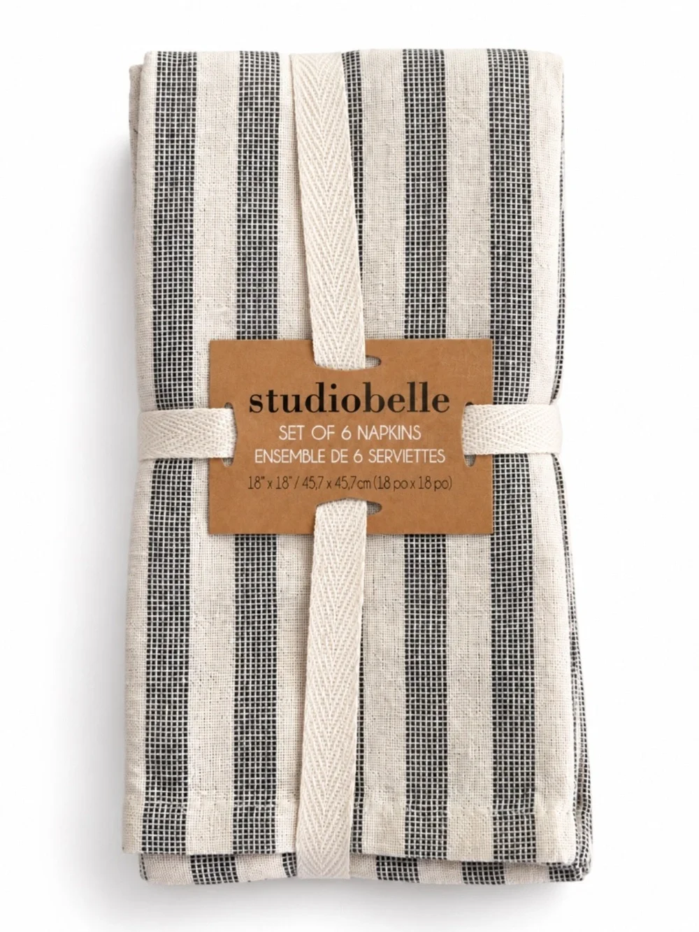 Studiobelle Set of 6 Striped Cloth Napkins NWT 18x18 Farmhouse